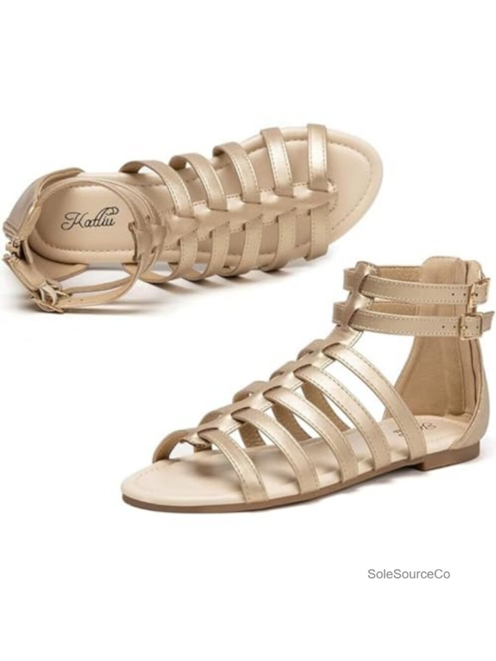 Women's Gladiator Sandals Strappy Flat Sandals with Adjustable Ankle Buckle
